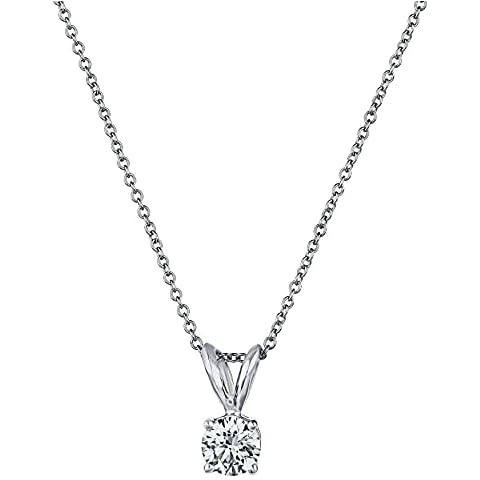 AGS Certified Brilliant-Cut Diamond Classic 4-Prong Pendant Necklace in 14k White or Yellow Gold (Promotional Quality), 16" + 2" Extender - Choice of Carat Weights (white-gold.33) Cover