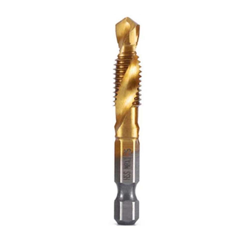 Ctrlzs M8x1.25 Hex Shank Titanium Plated Hss Thread Metric Tap Drill Bits Machine Compound Tap Open Chamfer Tool