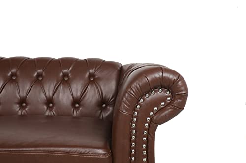 Image of LEVNARY Chesterfield Sofa, Classic Tufted Upholstered Leather Couch, Modern 3 Seater Couch Furniture with Tufted Back for Living Room Office (Dark Brown)
