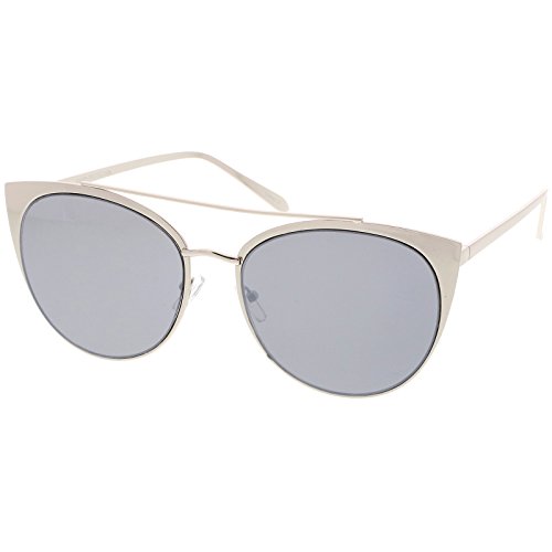 zeroUV - Women's Oversize Metal Cat Eye Sunglasses With Crossbar And Mirrored Flat Lens 61mm2
