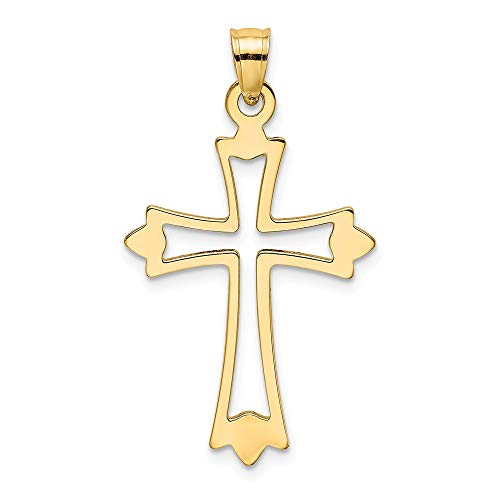 14k Yellow Gold Cut Out Cross Religious Pendant Charm Necklace Fleur De Lis Fine Jewelry For Women Gifts For Her