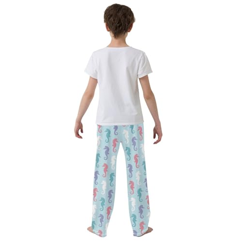 ZZXXB Seahorse Colorful Print Boys Long Pants Soft Trousers Elastic Waist Kids Lounge Bottoms with Pockets S-XL3