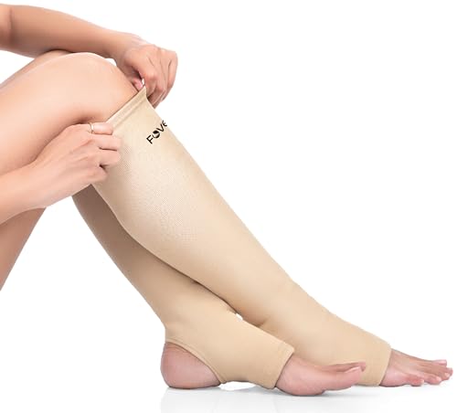 FOVERA Varicose Veins Compression Stockings (Below Knee), Open Toe knee length Sleeves for Swelling, Edema, Sore & Aching Legs, Pain Relief & Post Pregnancy, for Men & Women (Size - XXL, 1 Pair)