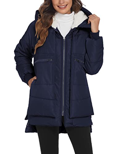 Beyove Wasserdichter Daunenmantel mit Kapuze Verdickte Daunenjacke für Frauen Mittellanger Parka (S-XXL), A-blau (neu wasserdicht), Small Cover