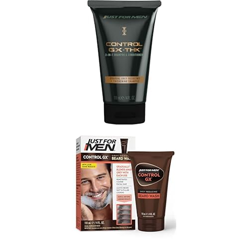 Just for Men Control GX + THK Grey Reducing and Thickening 2-in-1 Shampoo & Conditioner,4 oz (Pack of 1) Control GX Beard Wash, 4 Fl Oz (Pack of 1)