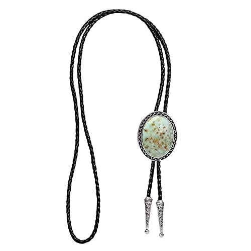 Image of Turquoise Agate Granite BOLO Tie for Men Women Leather Wedding Necklace Western Cowboy Necktie