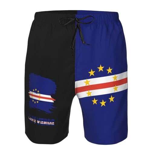 Men's Vintage Cape Verde Verdean Flag Board Shorts Swim Trunks with Mesh Liner