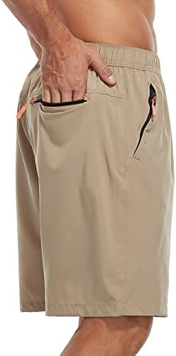 SPOSULEI Men's Athletic Shorts Quick Dry Lightweight Gym Running Casual 7 Inch Inseam Shorts with Zipper Pockets Khaki Small