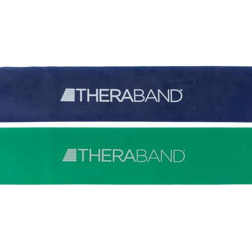 THERABAND Resistance Band Loop, Professional Latex Mini Band for Lower Pilates, Crossfit, Yoga, Stretching, Physical Therapy, Strength Training no Weights, 12 Inch, Green & Blue, Intermediate Set