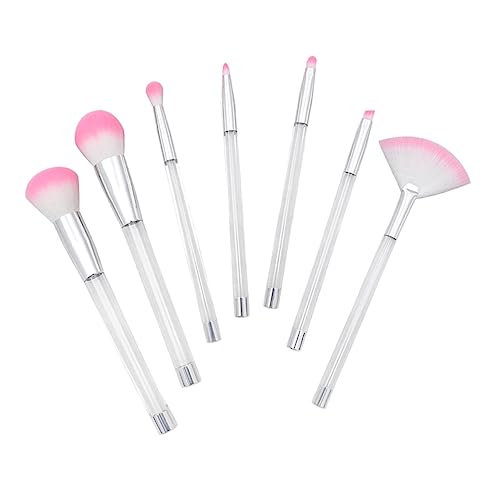 FRCOLOR 7pcs Crystal Handle Makeup Brush Set for Women DIY Transparent Sand Brushes with Empty Tube Professional Cosmetic Tool for Daily and Special Use Easy to Hold and Durable