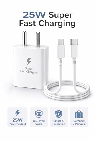 Image of 25W Charger for Samsung Galaxy S23 Ultra with Type-C to C Cable | Super Fast Charging PD Adapter for Galaxy S26 /S25 Ultra, S24 FE, M17e /A36 /A16, M15 /M17 /M55 5G, F17 /Z Fold & S /A /M /F /Z Series Phones
