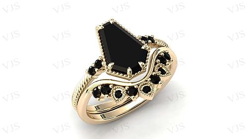 Vintage Art Deco 1 CT Coffin Shaped Black Onyx Engagement Ring Set 14K Rose Gold for Women - Antique Bridal Wedding Anniversary Promise Rings3