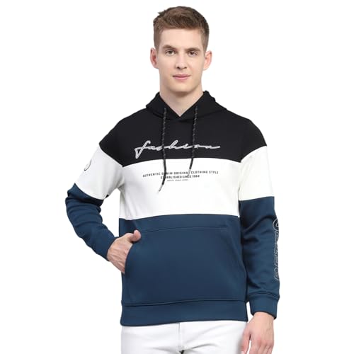 Image of Monte Carlo Printed Black Hooded Neck Full Sleeve Sweatshirt for Mens