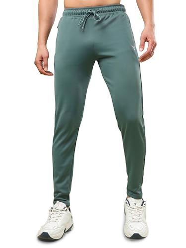 Image of TECHNOSPORT Men's Slim Fit Track Pants with Zip Pockets, ELASTO Plus Quick Dry Stretchable Lightweight Lower for Gym Running Yoga and Sports