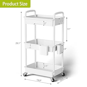 3 Tier Rolling Cart Organizer,Laundry Room Bathroom Organizers and Storage Office Shelves Mobile Shelving Unit Kitchen Trolley Cart with Wheels for Art,Craft,Diaper,Bedside,Snack(White) 3 Tier Rolling Cart OrganizerLaundry Room Bathroom Organizers and Storage Office Shelves Mobile Shelving Unit Kitchen Trolley Cart with Wheels for ArtCraftDiaperBedsideSnackWhite