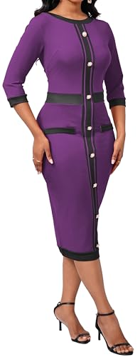Image of CuteCherry Women's Church Dress Long Sleeve Bow Tie Neck Bodycon Work | High Waist Bodycon Knee Length Business Pencil Bow Tie Neck Long Sleeve Slim Fit Work