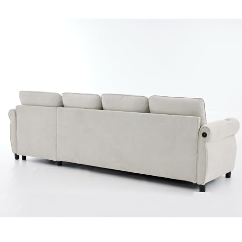Image of ERYE L-Shaped Reversible Sectional Sofa with Pull Out Queen Memory Mattress Sleeper Bed, 2-in-1 L-Shaped Corner Sectional Couches W /Wireless Charging, Storage Chaise Lounge
