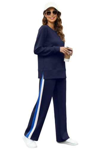 Image of OFEEFAN Women's 2 Piece Lounge Set Travel Airport Outfits Side Slit Tracksuit Wide Leg Loungewear Baggy Comfy Sweatsuit S-3XL