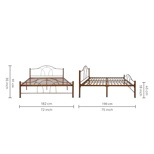 Image of Alto Metal King Size Bed Without Storage | Wrought Iron Double Bed with Headboard & Footboard | Sturdy Powder Coated Platform Bed King Size Cot for BedroomLivingRoom Brown (75x72)