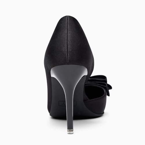 Image of Womens Bow Heels Closed Pointed Toe Dress Shoes Stiletto Slip on Wedding Pumps