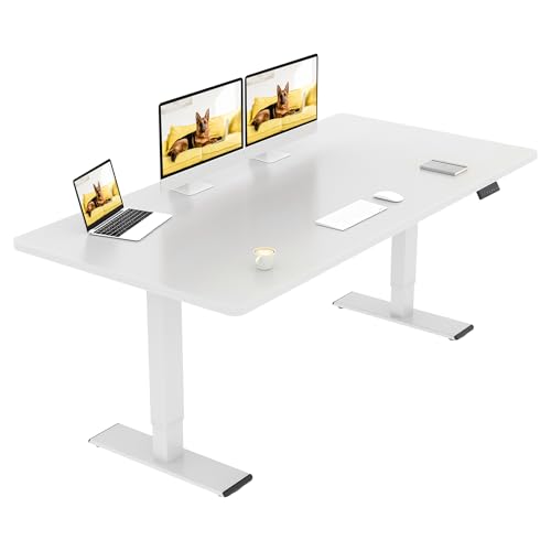 SANODESK Höhenverstellbarer Schreibtisch 160×70 cm – Elektrischer Steh-Sitz-Tisch mit Dualmotor, Belastbar bis 90 kg, Ergonomischer Arbeitsplatz(weiß+weiß)