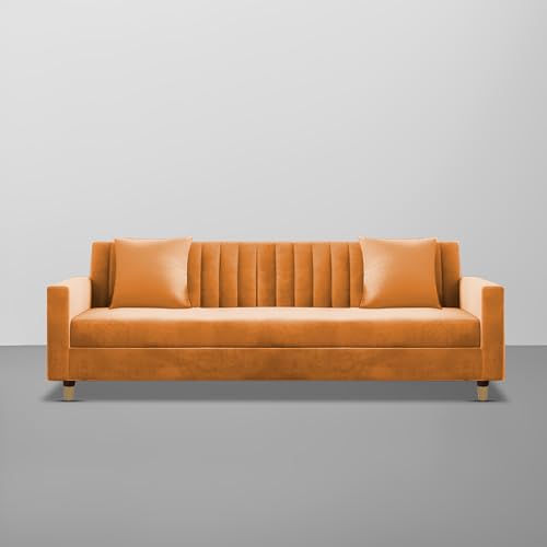 Image of Casaliving Garcia 3 Seater Sofa Set for Living Room (Orange Colour) Premium Fabric Sofa Set for Living Room