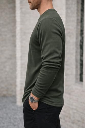 Image of Mack Jonney Men's Striped Ribbed Black Full Sleeve T-Shirt | Premium Soft Stretch Fabric | Casual Wear Round Neck Tee-M6265