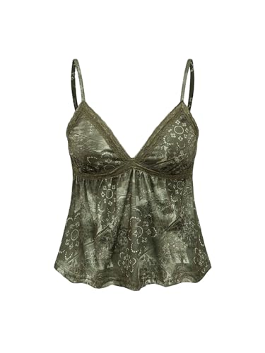 SOLY HUX Women's Floral Print Lace Trim Cami Crop...