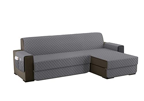 sevi's Funda Sofa Chaise Long 3 Plazas Impermeable, Izquierdo/Derecho Reversible Antideslizante, Protector Sofa con Bolsillos, Antiarañazos para Mascotas, Oeko-Tex, Lavable - Gris Claro