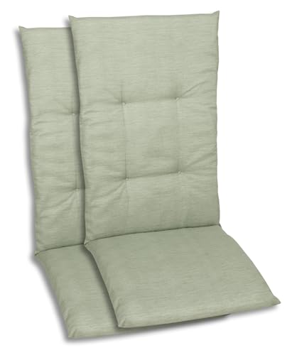 GO-DE Textil Bequeme und attraktive Polsterauflagen für Hochlehner-Gartenstühle (2er-Set, Uni grün, Hochlehner)