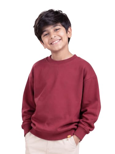 Image of KiddoPanti Boys Solid Round Neck Full Sleeve Fleece Sweatshirt | 60% Cotton 40% Polyester | Soft Warm Winter Pullover | Ribbed Cuffs & Hem | Casual Winter Sweatshirt for Kids