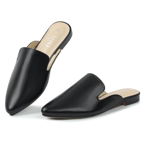 Image of MUSSHOE Women's Pointed Toe Mule Flats: Comfortable Lightweight Slip On Backless Loafers with Memory Foam for Office Work & Dressy Casual Wear
