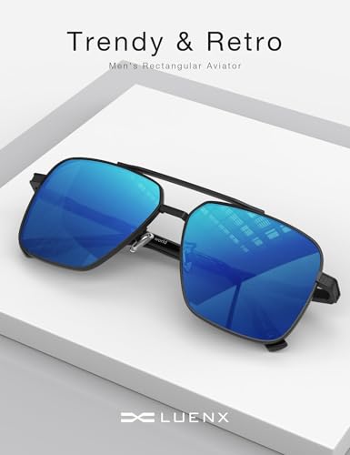 Image of LUENX Polarized Square Aviator Sunglasses for Men,Trendy Retro Oversized Rectangular Frame UV400 Protection