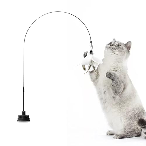 Generico Bacchetta con Piume per Gatti | Bastone Interattivo con Campanello,Giocattolo Resistente per Cuccioli con Ventosa Antinoia e Design Sicuro