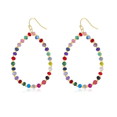 Colorful Beaded Hoop Dangle Earrings for Women Bohemian Nature Stone Teardrop Beaded Earrings...