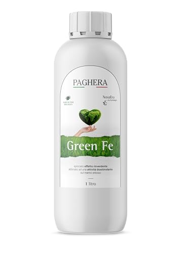 Paghera NovaEra Green Fe 1 litro concime liquido per prato con alghe brune e ferro per un effetto biostimolante, rinverdente ed anti-muschio, Agricoltura Biologica, Made in Italy by Symbiagro
