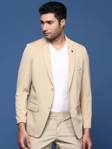 Image of SHOWOFFFF Men Solid Single Breasted Formal Blazer | Notched Lapel Full Sleeves Cotton Blazer for Mens | Slim Fit Regular Length Blazer for Men's