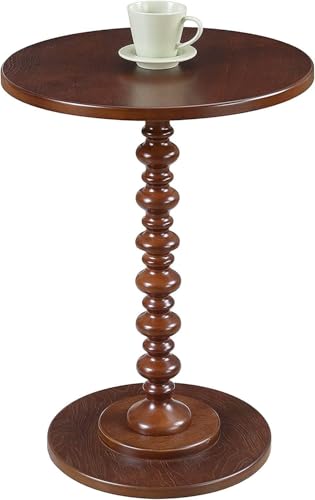 Image of Kundi Round Coffee End Table for Living Room - Modern Brown Accent Pedestal Side Table for Bedroom & Home Decor (Walnut)
