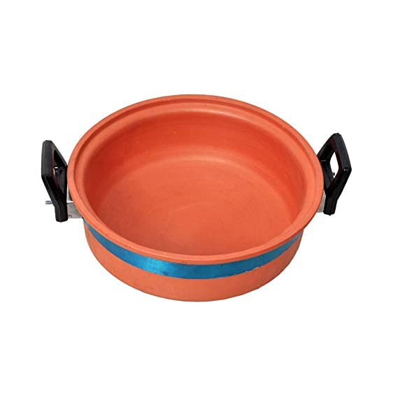 Clay kadai/Clay pots for Mitti Kadhai, 2000 ml, Brown