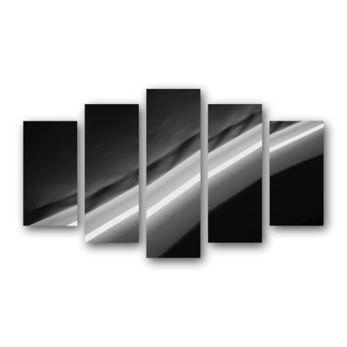 Art mural sur toile lignes diagonales noir - Lot de 5 tableaux modernes pour grand salon