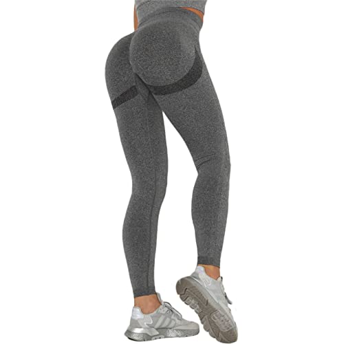 SotRong Leggings de sport sans couture pour femme - Taille haute - Pour le yoga et la course à pied - Gris - Small Cover