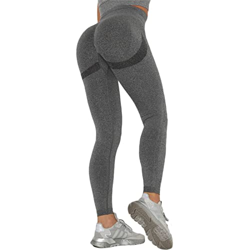 SotRong Leggings de sport sans couture pour femme - Taille haute - Pour le yoga et la course à pied - Gris - Small