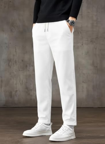 Image of SMOWKLY Men's Ribbed Casual Trousers | Cotton Blend Drawstring Elastic Waist Pants for Men | Comfortable Breathable Lounge Pants | Relaxed Fit Stylish Summer Bottom Wear for Men
