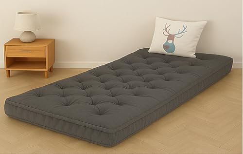 Image of ATOOTFUSION Cotton Floor Mattress, 4 inch Thick Tufted Cushion, 72 x 30 inch, Foldable, Rollable Light Weight Cotton Mattress (Grey)