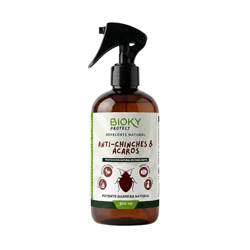 Bioky Protect | Spray Anti-Chinches y Ácaros 250ml | Rpelente Con Aceites Esenciales | x10 veces Más Concentrado que Otros | Apto para Textil, Hogar, Sofás, Colchón, Ropa de Cama
