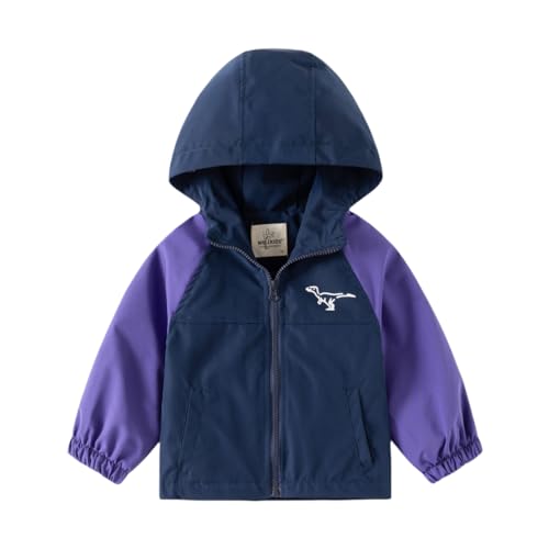 Boys Girls Hooded Rain Jackets Zip Up Long Sleeve Windbreak Outerwear Color Block Raincoat Dust Coat for Infants (Navy,90/18-24 M,Unisex,Big Kid,US,Age,18 Months,24 Months)