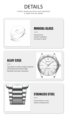 Image of CURREN New Model Brand Light Up Dial Male Analog Watch Simple 43mm Big Dial Stainless Steel Strap Waterproof 3ATM Men's Clock 8452, BLACK, Modern