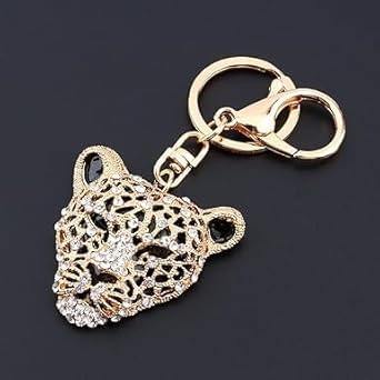 Leopard Keychain Charm, Gold Rhinestone Cheetah Head Bag Pendant, Decorative Purse Key Ring Chain, 5.1×5cm - Image 9