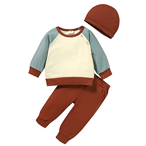 Image of Tikoubabe Baby Boy Clothes Infant Sweatshirt Fall Winter Outfits Long Sleeve Pocket Pants Hats 3 Pcs