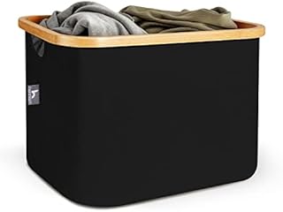 HENNEZ Canvas Kallax Storage Boxes for Shelves - Foldable Laundry Basket Kallax Insert - Collapsible Wardrobe Storage Box Towel Storage Baskets for Linen Toy Cube Storage Box Organiser, Bamboo Handles